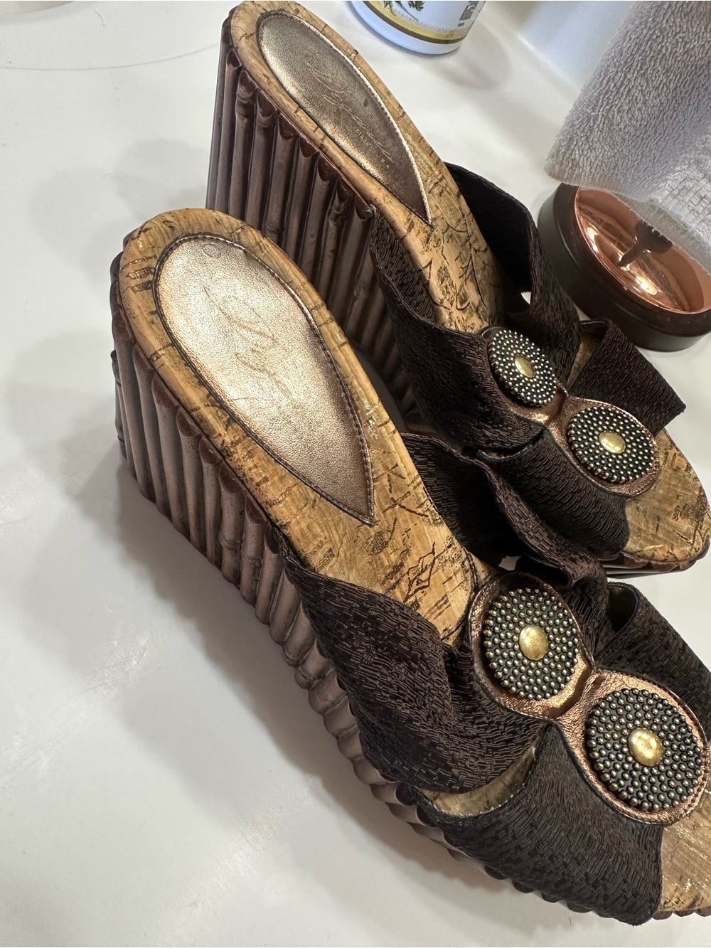 Wedge Slide Sandals in Dark Brown - Women